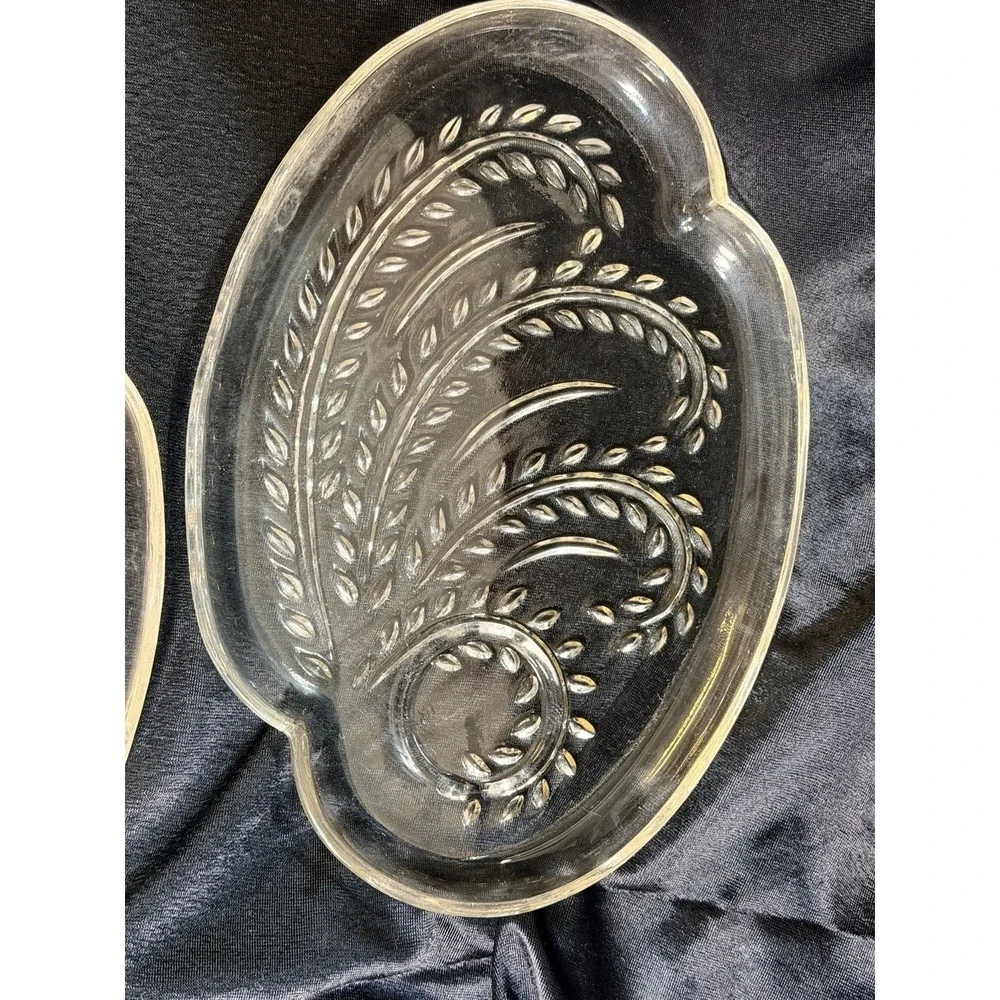 3 VTG Federal Glass Homestead Hospitality Snack Plate Wheat Pattern Clear (2639)